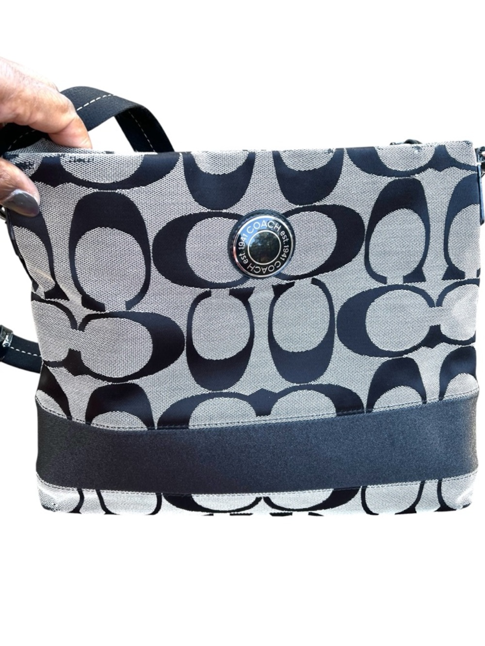 Coach Signature Black and Cream Crossbody Bag
